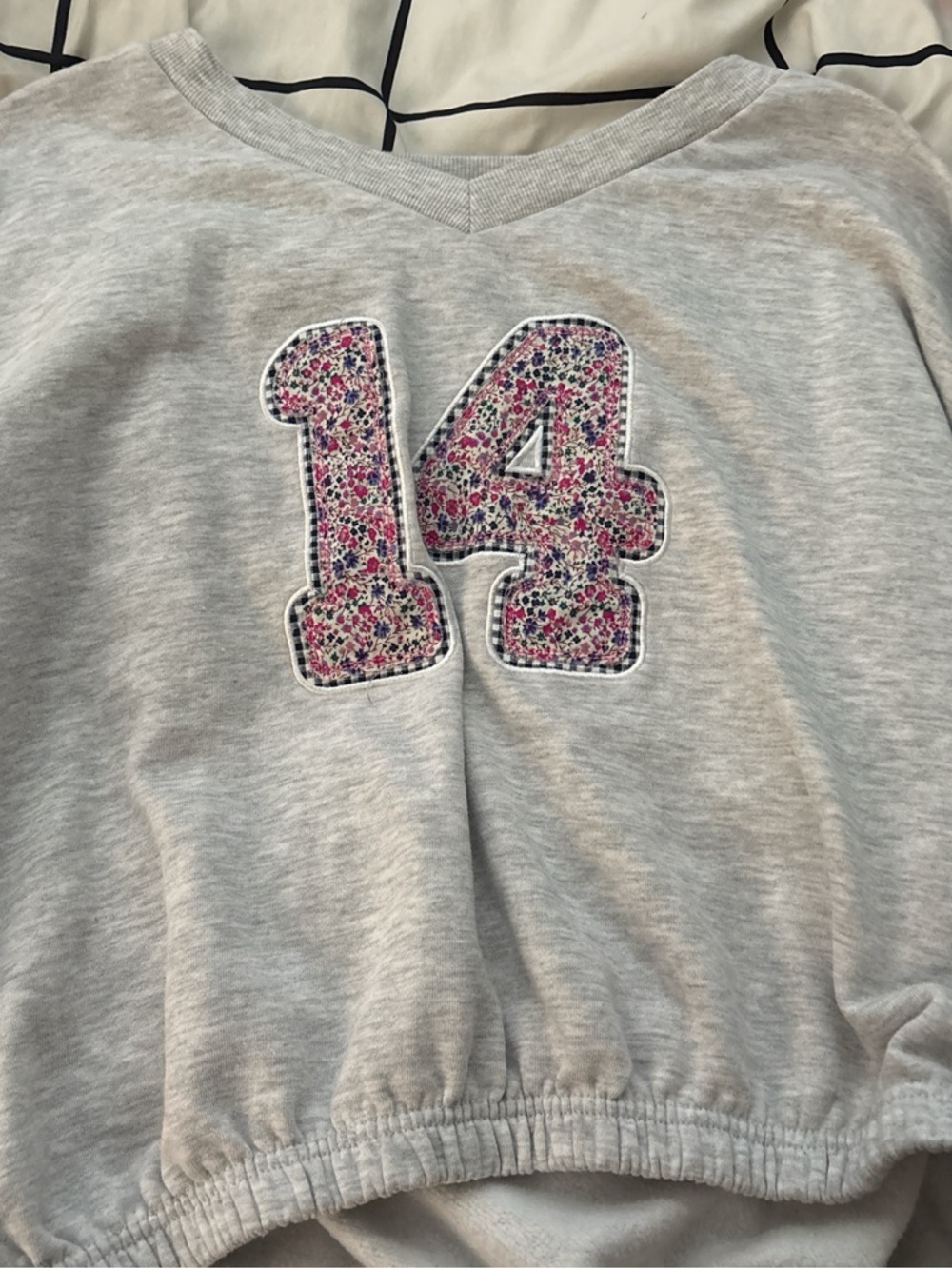 Aeropostale Light Gray Pullover Sweatshirt with Floral '14' Applique